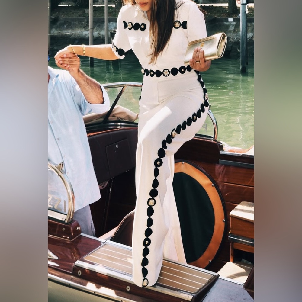 Elie Saab Studded Cady Jumpsuit in White - Picture 6 of 13